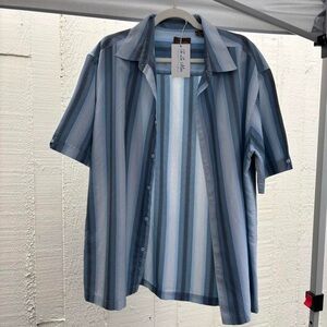 Men's Blue Striped Short Sleeve Shirt